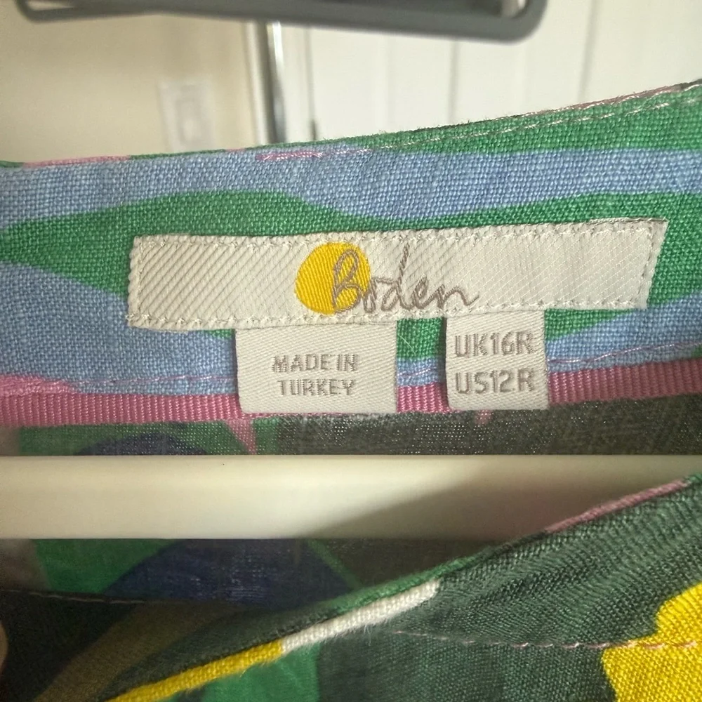 Boden Laurie Linen Floral & Leaf Print Shift Dress 12 - Picture 3 of 5